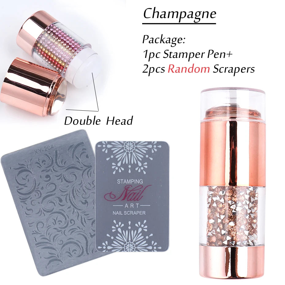 1pc Transparent Silicone Nail Art Stamping Kit French Design For Manicure Plate Stamp Polish Seal Two Side Stamper Scraper To