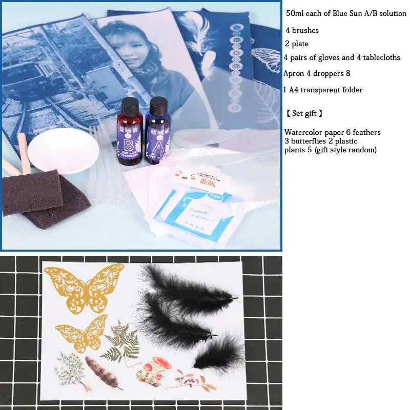 Cyanotype Set 1:1 AB Potassium Ferricyanide Set Cyanotype Printing DIY For Fabric Textile Wood Reproducing Photographs Docume