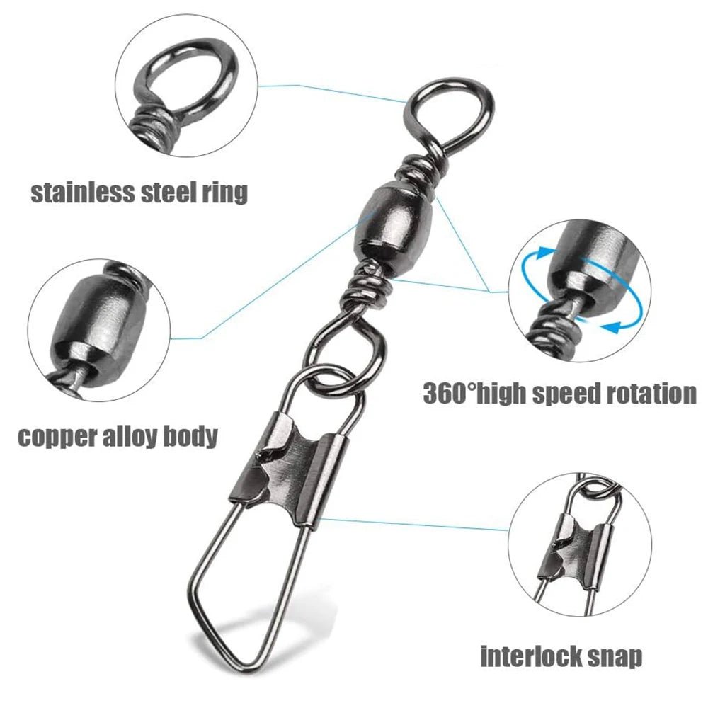 50Pcs Stainless Steel Snap Swivel Saltwater High Strength Snaps Fishing Barrel Line Connector Barrel Safety Snap Fishing Tack