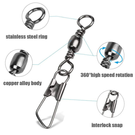 50Pcs Stainless Steel Snap Swivel Saltwater High Strength Snaps Fishing Barrel Line Connector Barrel Safety Snap Fishing Tack