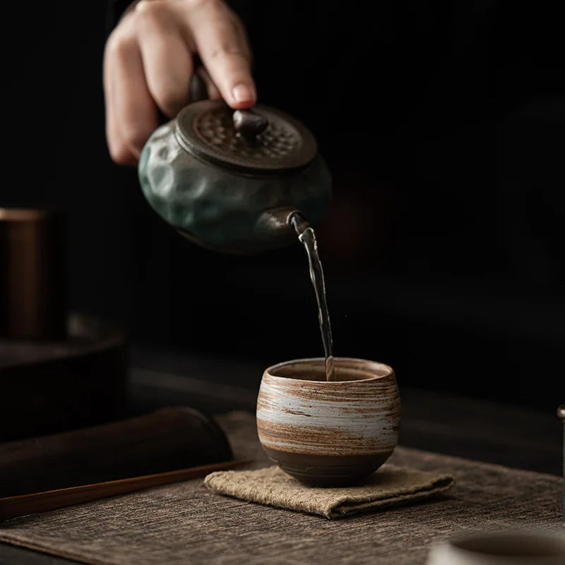 1pc Japanese Style Handmade Stoneware Tea Cup Kung Fu Tea Set Tea Cup Small Single Cup Ancient Style Quiet Road Cup Bowl Teac