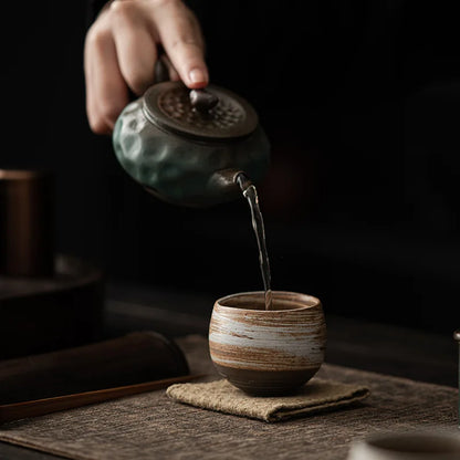 1pc Japanese Style Handmade Stoneware Tea Cup Kung Fu Tea Set Tea Cup Small Single Cup Ancient Style Quiet Road Cup Bowl Teac