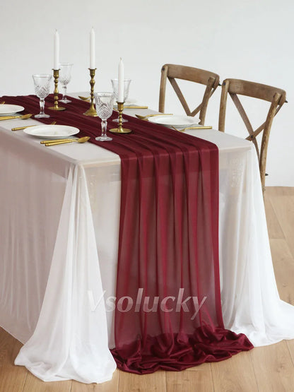 Table Runner Luxury Sheer for Wedding Rustic Boho Party Bridal Shower Birthday Christmas Decorations - Burgundy / 2m X 74cm