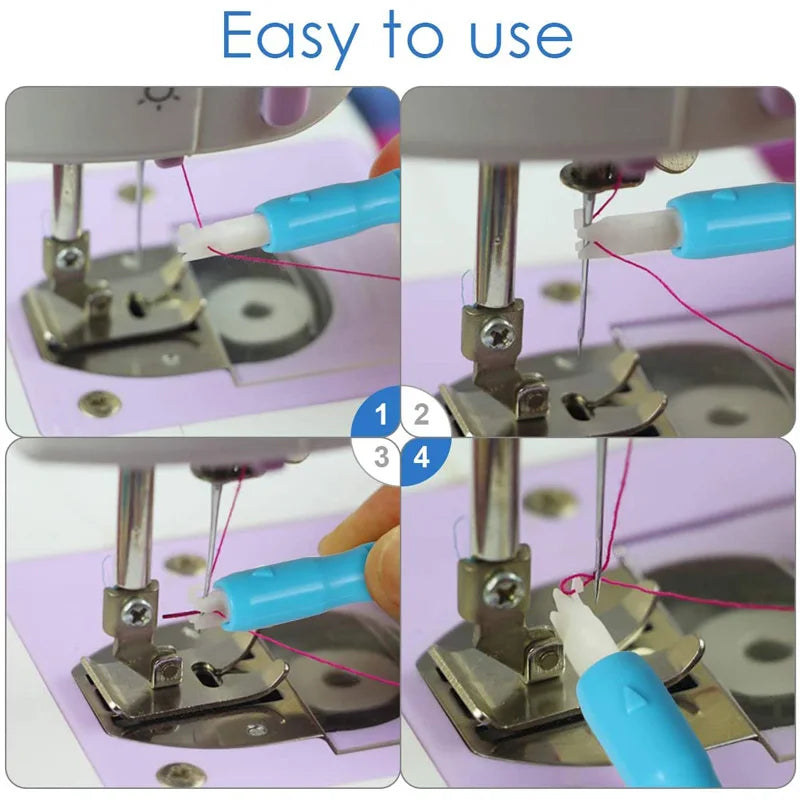 Sewing Needle Inserter Automatic Needle Threader Bodkin Threading Tool For Sewing Machine Holds Firmly Blue White