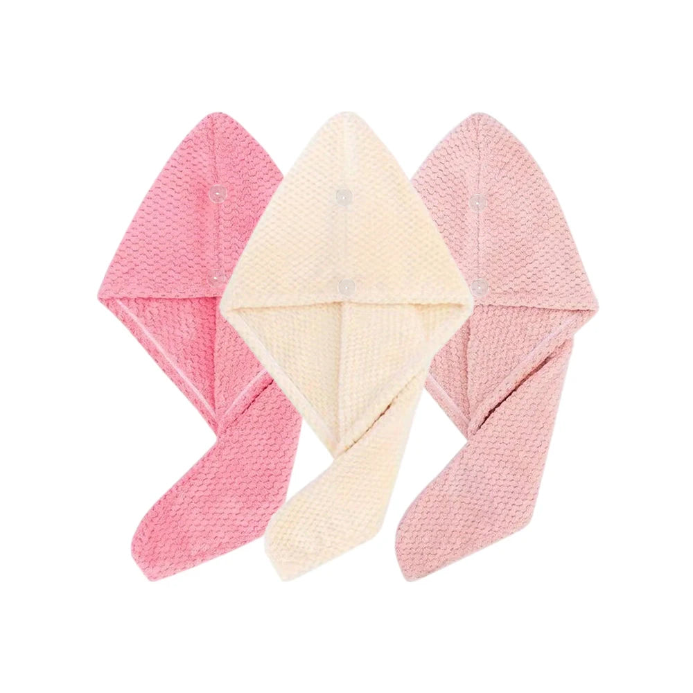 Solid Color Hair Towel Textured Dry Hair Cap 9.8' X 25.5' Absorbent Hair Towel Wrap for Button-Down Women - Pink Beige Lotus
