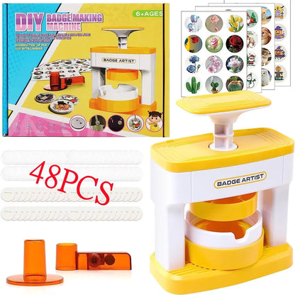 Kid Gift Badge Button Maker Machine Set, DIY Pin Button Press Badges Maker Machine with 48Pcs Button Parts+Picture+Circle Cut