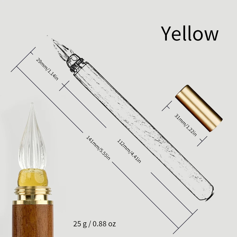 SeamiArt 1pc Wood Handle Glass Dip Pen for Calligraphy Students Writing Stationery Gift Fountain Pen Stationery Supplies - Ye