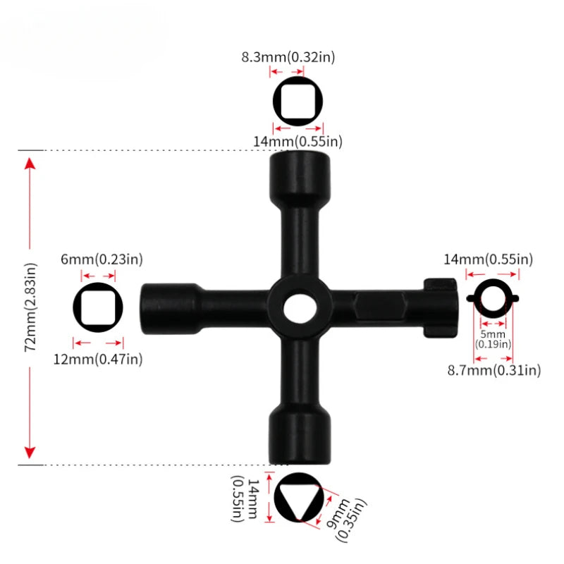 4 In 1 Multifunction Electrician Plumber Utility Cross Switch Wrench Universal Square Triangle Key for Gas Train Bleed Radiat