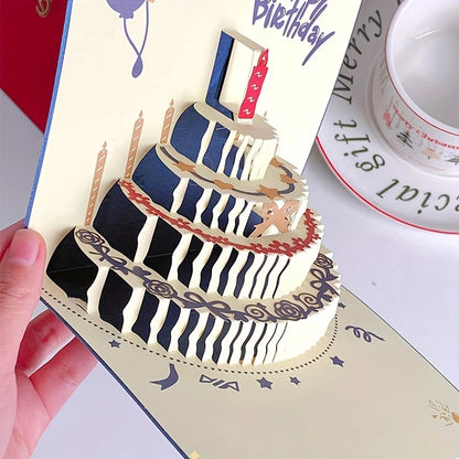 3D Happy Birthday Card Christmas Gift Card Birthday Cake Pop-Up Greeting with Envelope Christmas Invitation Cards