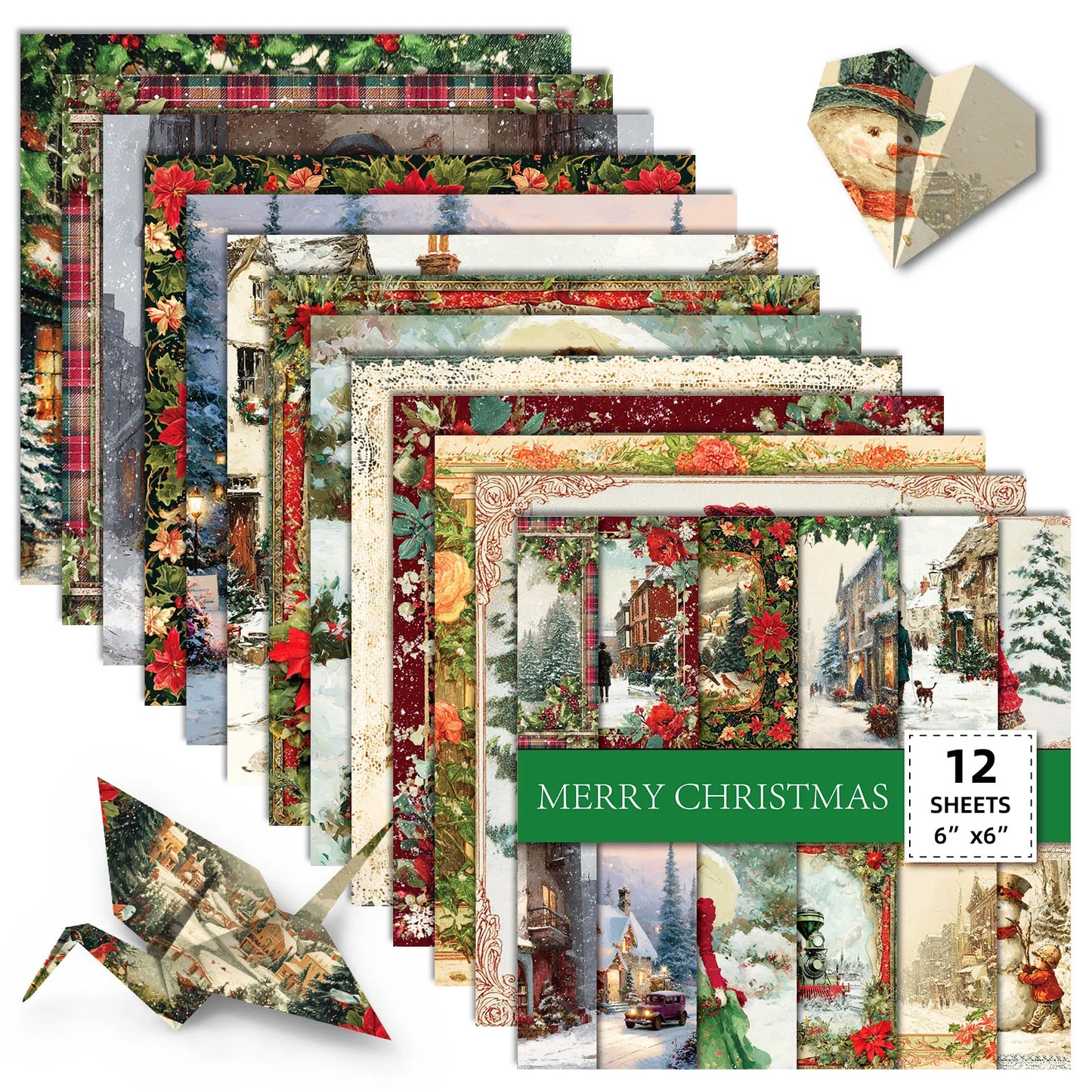 12 Sheet Scrapbooking Paper 15x15cm, Christmas Journal Planner Paper Pad Cardstock Backgrounds Card for DIY Art Craft Decorat