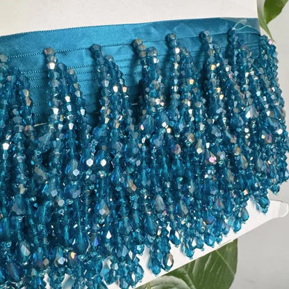 Lace Trim Beaded 2 Yards, Crystal Tassels, 5.5 Cm Wide, Vintage Lace Accent for Sewing, Scrapbooking - Peacock blue -B / 5Yar