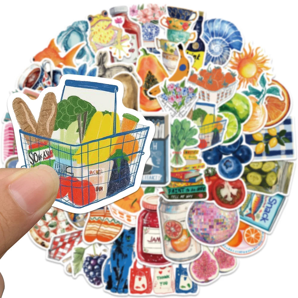 50PCS Aesthetic Watercolor Food Life Stickers Room Decor Vintage Fruit Canned