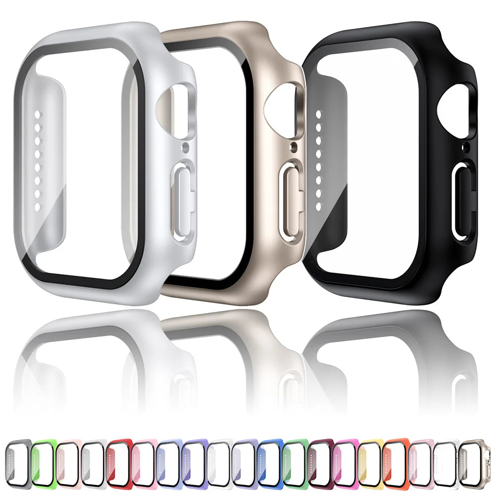 Tempered Glass+Case For Apple Watch 38mm 40mm 41mm 42mm 44mm 45mm 46mm Screen Protector Protective Cover iWatch 10 8 7 9 6 SE