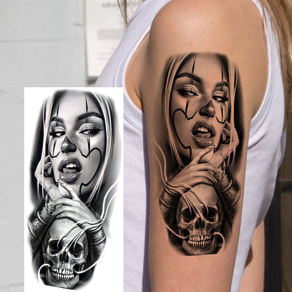 1 Sheet Evil Women Face Joker Mask Temporary Tattoos For Men Women Adults Waterproof Realistic Fake Tattoos Long Lasting Stic