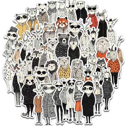 50PCS Retro Fashion Animal Clip Art Stickers Cartoon Landscape Gift Luggage Art Picture Cafe Laptop Skateboard Adhesive Stick
