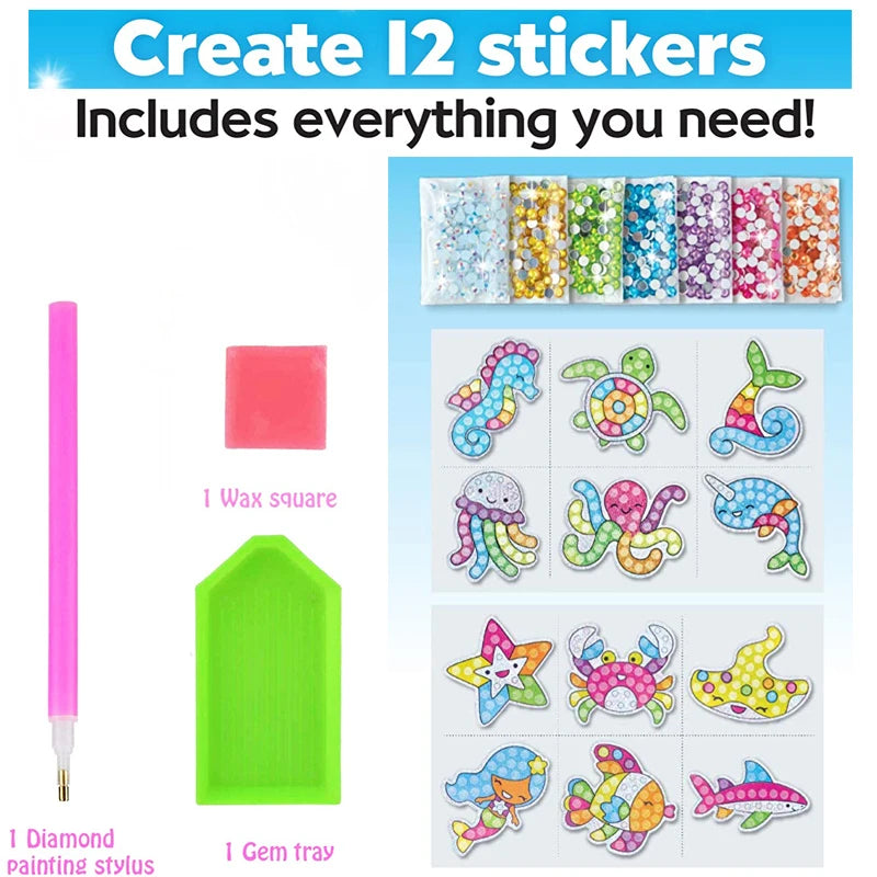 12 Create Big Gem Diamond Painting Sticker Kit Art Craft Girls Boys Unicorn Animal Sealife Magical Mosaic Dot Sticky Toys Gif