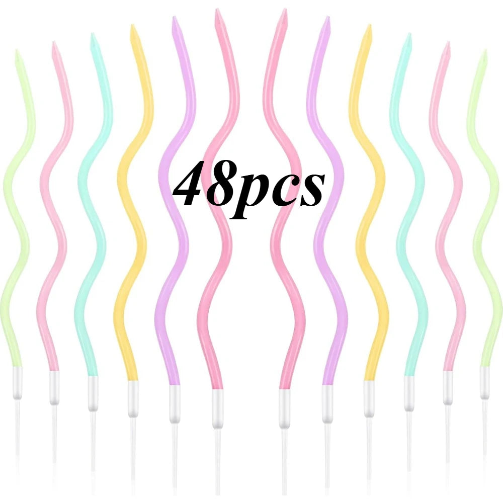 12/48pcs/1case Birthday Candles Spiral Cake Candles Long Thin Cake Candles For Wedding Party And Cake Decoration - Rainbow qu