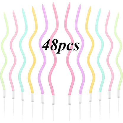 12/48pcs/1case Birthday Candles Spiral Cake Candles Long Thin Cake Candles For Wedding Party And Cake Decoration - Rainbow qu