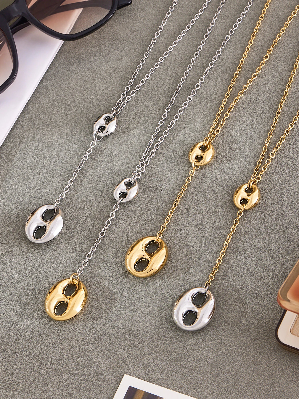 4 Models Dainty Lariat Y Necklace In Stainless Steel 18k Gold Plated Chain Tassel Necklaces Two Tone Pendant Necklace For Wom