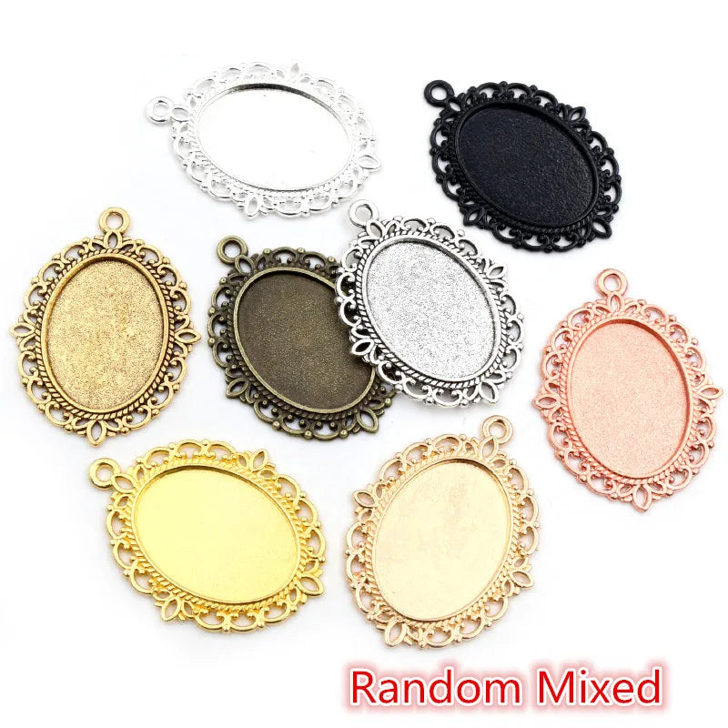 10pcs 18x25mm Inner Size 9 Colors Vintage Style Cameo Cabochon Base Setting Pendant necklace findings