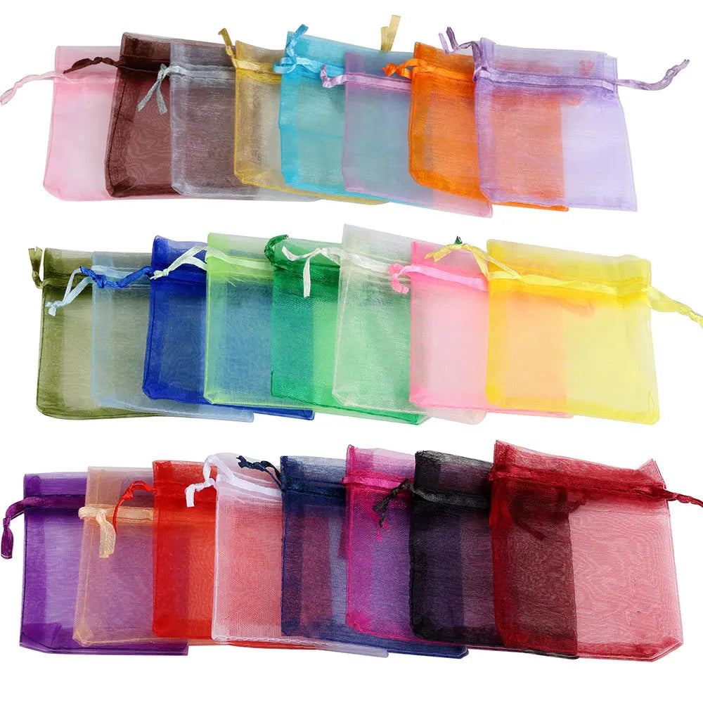 50/100pcs Colorful Organza Gift Bag 5x7 7x9 9x12 10x15 13x18cm Party Wedding Favors Candy Jewelry Packaging Drawstring pouche