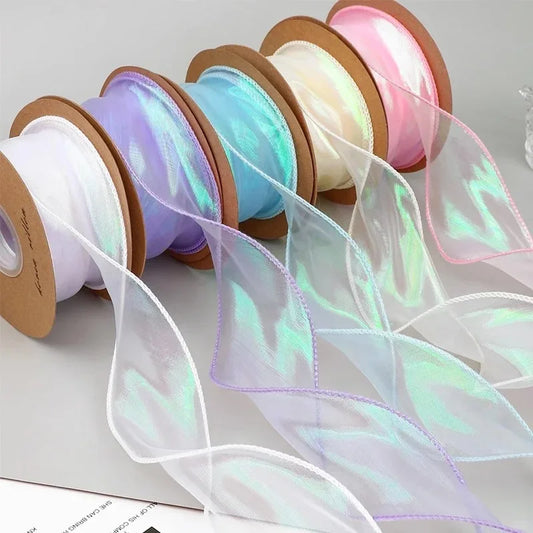 40mm 10Yards Fishtail Organza Satin Ribbon Reflective Iridescent Wavy Edge Ribbon for Gift Wrapping DIY Bow Craft Gift Wrappi