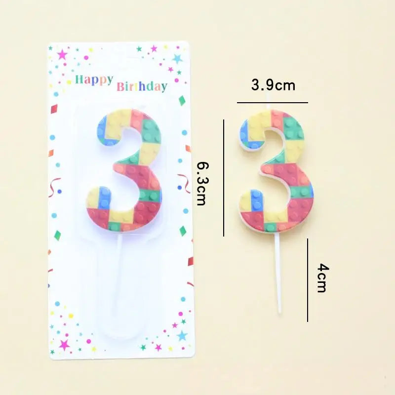 New Building Block Number 0-9 Candle 1PC Color Building Block Shaped Digital Candle Cake Decoration Birthday Baking Decor Plu