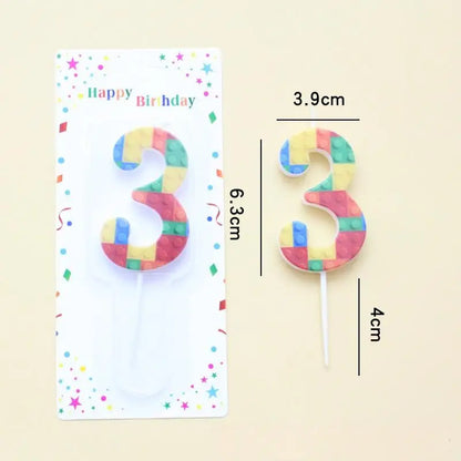 New Building Block Number 0-9 Candle 1PC Color Building Block Shaped Digital Candle Cake Decoration Birthday Baking Decor Plu