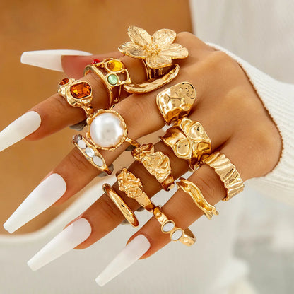Tocona 2024 New Fashion Luxury Imitation Pearl Open Ring Sets for Women Elegant Gold Color Ring Party Jewelry Accessories