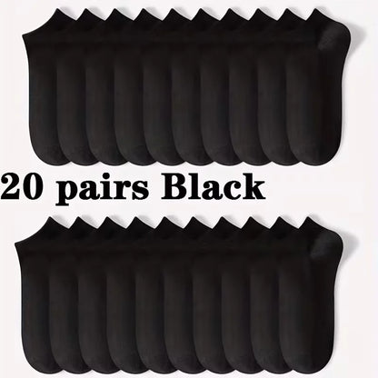 5/10-Pack Unisex Comfort-Fit Ankle Socks For All, Breathable & Lightweight - Ideal For Sports & Daily Wear - 20pairs Black