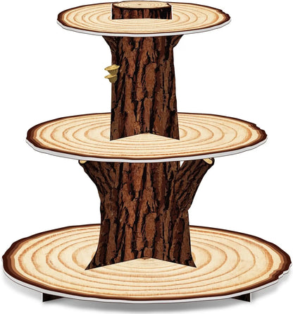 Wooden Cupcake Stand Decoration 3 Tier Western Party Cake Holder Woodland Baby Shower Rustic Wood Cupcake Stand Decor for - b