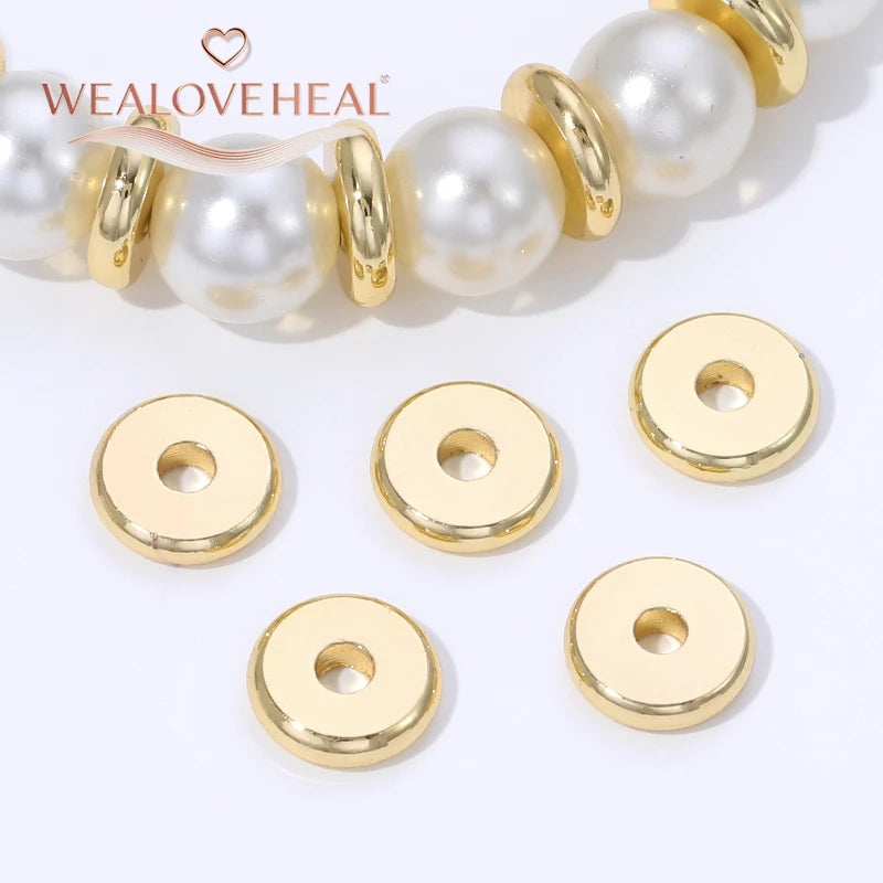 2.5/3/4/5/6/8mm14K Gold Plated Brass Metal Flat Round Beads Spacers For DIY Jewelry Making,Separator For Bead Bracelets Suppl