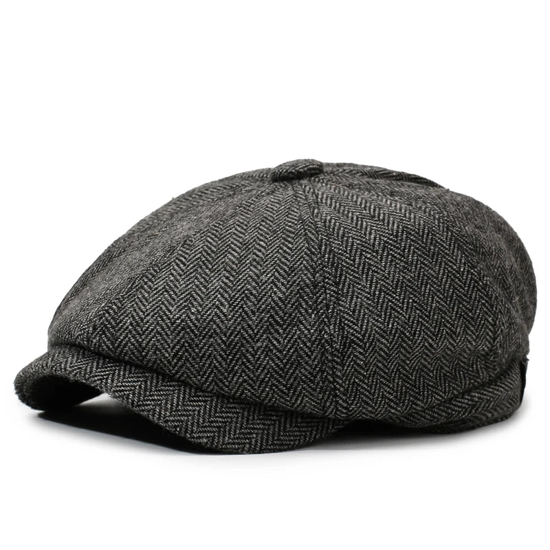 Unisex Casual Newsboy Hat for Travel, Shopping & Vacation - Retro Beret for Spring, Autumn & Winter - black