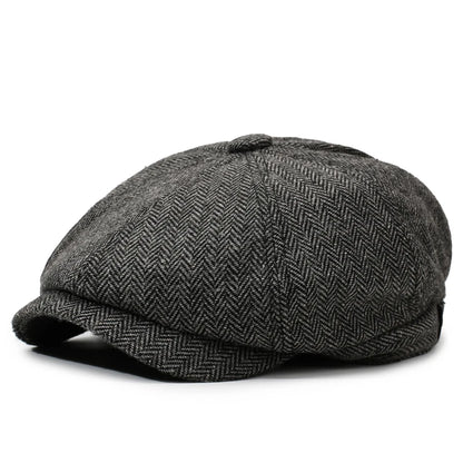 Unisex Casual Newsboy Hat for Travel, Shopping & Vacation - Retro Beret for Spring, Autumn & Winter - black