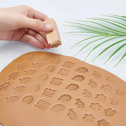 9 Patterns Wood Stamps DIY Wooden Clay Seal Set Round Pottery Tool Moon Cake Mantou Pasta Kitchen Food Seal Homemaking Tool 1