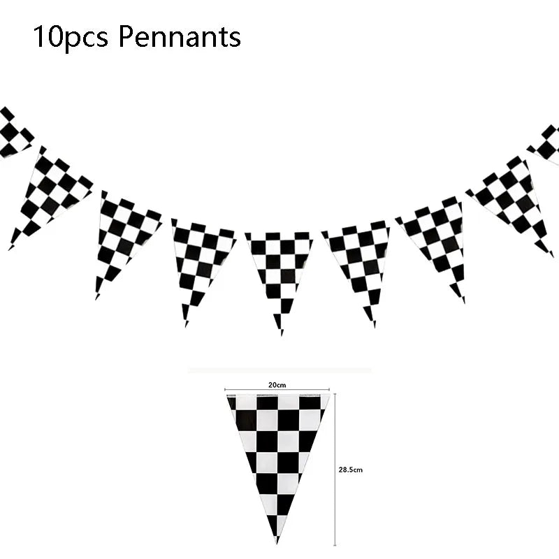Racing Car Party Triangle Flag Banner Checkered Flag Pennant Banner for Racing Car Birthday Party Decoration Backdrop Decorat