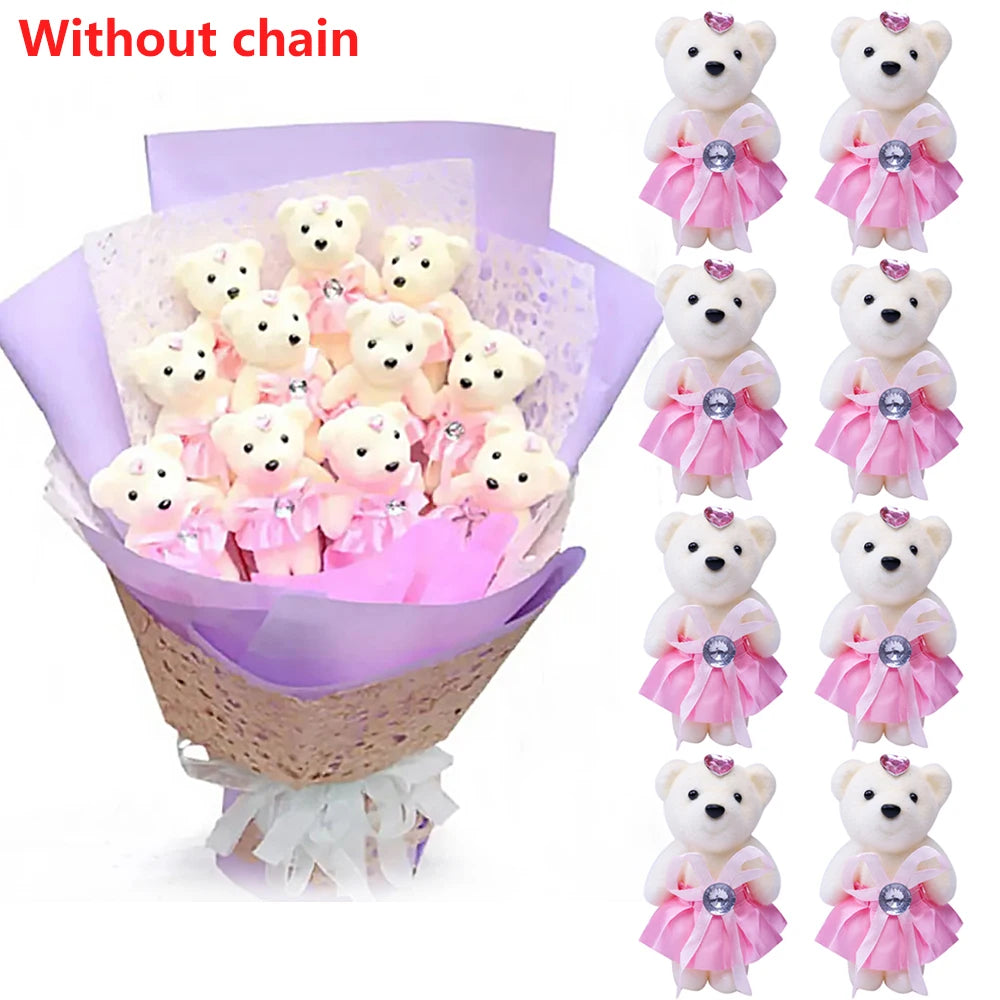 10pcs/Pack 12CM Couple Bear Flower Bouquet Dolls Mini Foam Teddy Bears Plush DIY Valentines Flower Gifts Packaging Accessor p