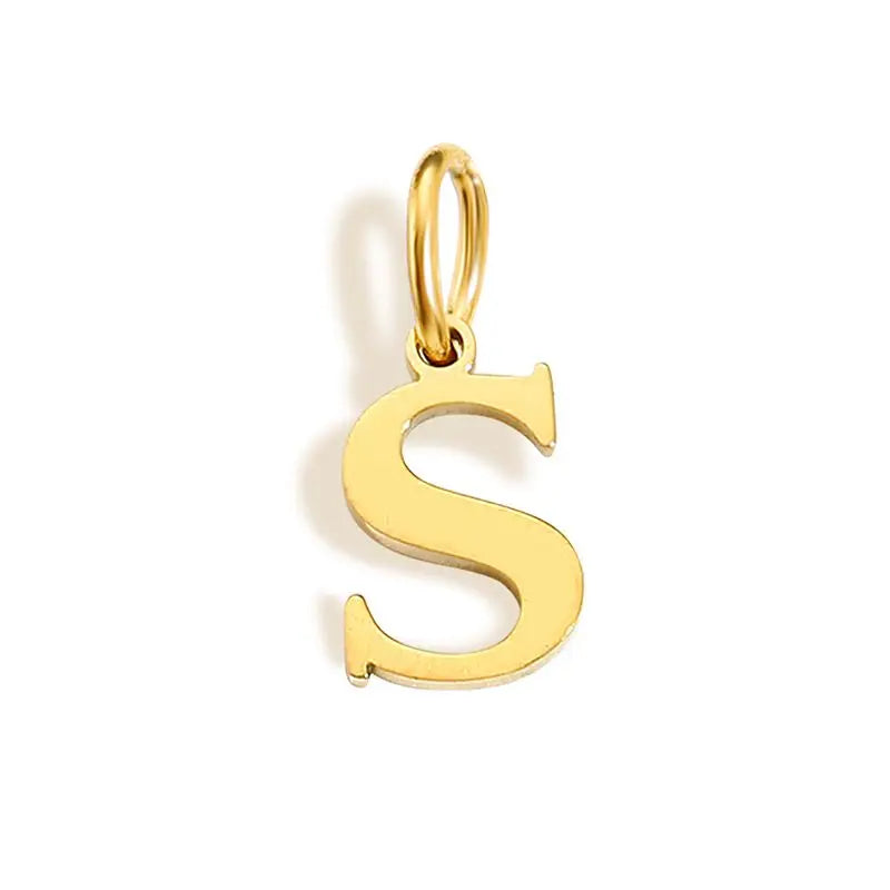 26 Letter Alphabet Initial 10mm Charm Pendant Jewelry Gold Stainless Steel Simple PVD Plated DIY Necklace Bracelet Jewelry - 