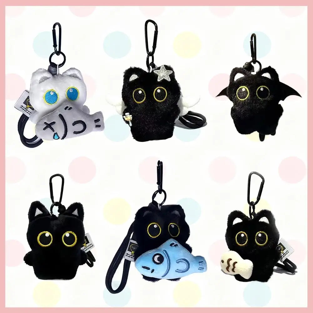 Cute Plush Black Cat Doll Toy Keychain Bag Pendant Charms Car Keyring Accessories For Women Couples Gift