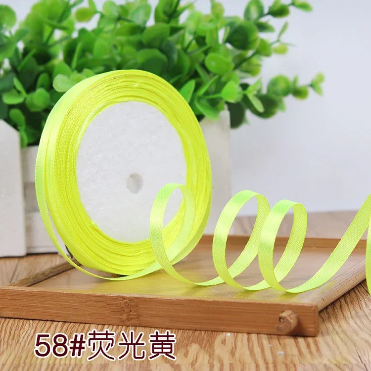 New (25 Yards/lot) 1/4''6mm Single Face Silk Satin Ribbon Wedding Decorative Ribbons Christmas Gift Wrap DIY Handmade Materia