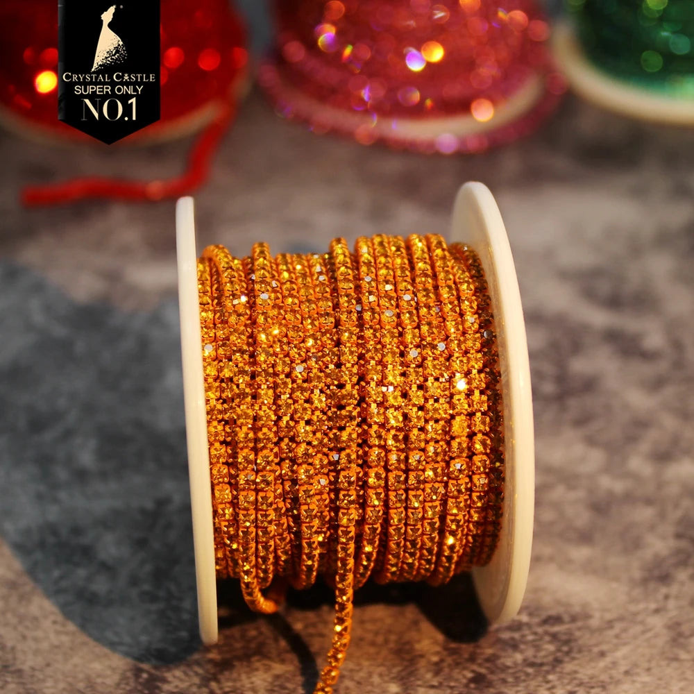 Rhinestones Chain Roll Tassel 1/10Yard Crystal Ribbon Strass Banding Sew On Gold Rhinestone Trim Strip Cup Chains For Needlew