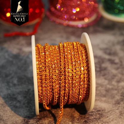 Rhinestones Chain Roll Tassel 1/10Yard Crystal Ribbon Strass Banding Sew On Gold Rhinestone Trim Strip Cup Chains For Needlew