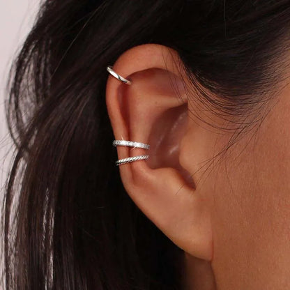 3Pcs/Set Fashion Gold Color Crystal Clip Earrings for Women Girls Minimalist Metal C-shaped Fake Piercing Ear Cuff Ear Jewelr