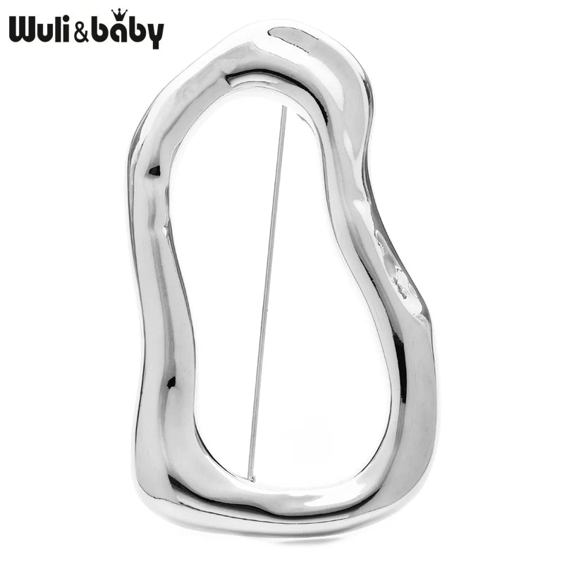 Wuli&baby Stainless Steel Big Circle Brooches Pins For Women Men 2-color All-match Geometric Brooch Gifts - silver