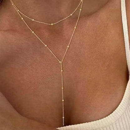 Stainless Steel Lariat Necklace Gold Plated, Dainty Long Necklace Laryered Necklaces For Women Girls, Y Shape Drop Pendant