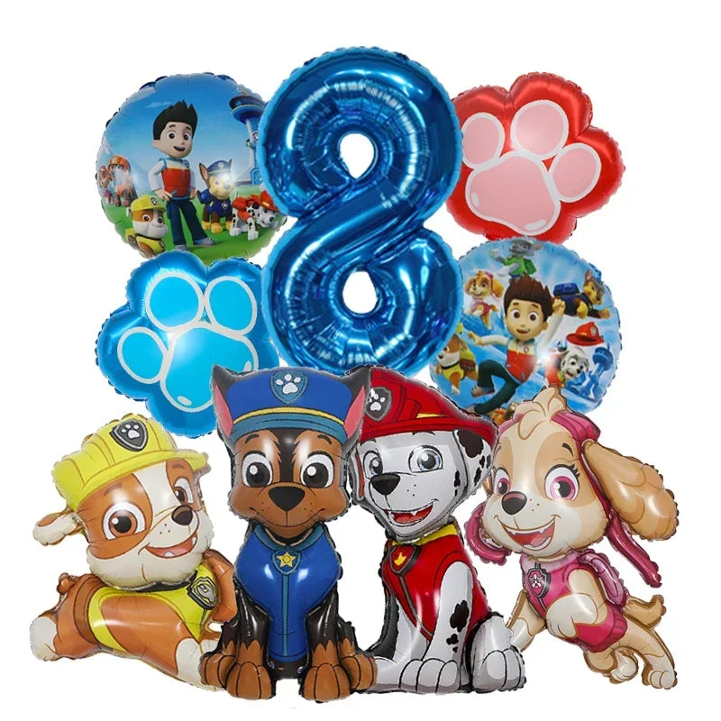 9pcs Cartoon Paw Patrol Foil Balloon Digital Number Supplies Rescue Dog Party Decoration Baby Gift Chase Skye - Number 8