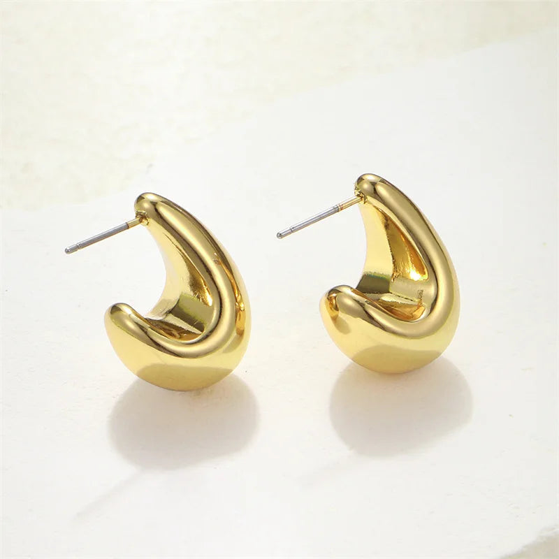 Vintage Chunky Dome Drop Earrings For Women Gold Plated Stainless Steel Thick Teardrop Earring Statement Wedding Jewelry Gift