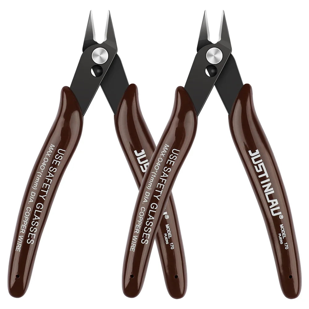 2Pcs Mini Nose Cutting Plier Electrical Wire Cable Cutter Metal Side Snips Flush Pliers Convenient Durable Tool - Coffee