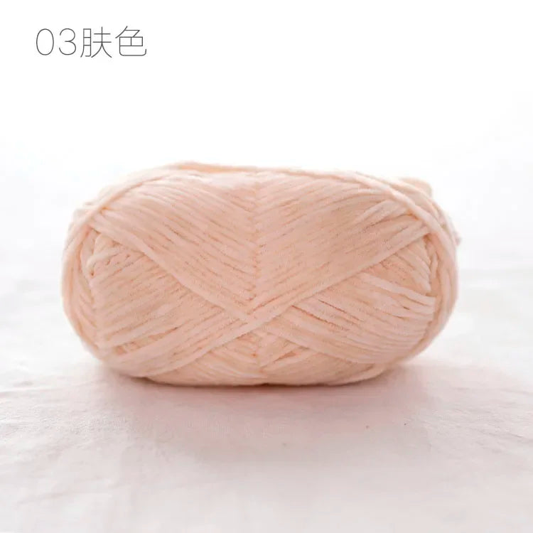 Pear Lustre Chenille Yarn 148Meters/Skein 2mm Thin Pleuche Wool Rope for Hand Crochet Dolls Shoes Materials - 03 Skin tone