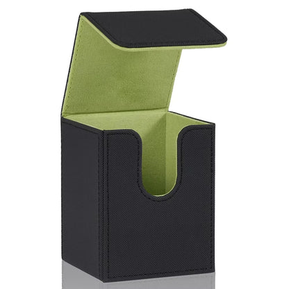 Card Deck Box,Card Storage Box holds 100+ Single Sleeved Cards, PU Leather Magnetic Closure for Magic cards TCG cards - Black